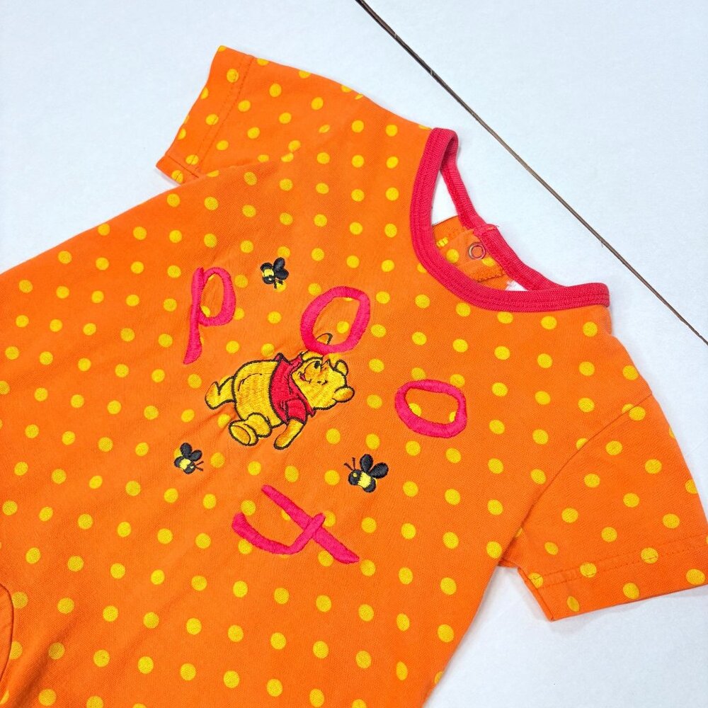Vintage Disney Winnie the Pooh Y2K Orange Polka Dot Romper Outfit 3m / 6m - Picture 3 of 16